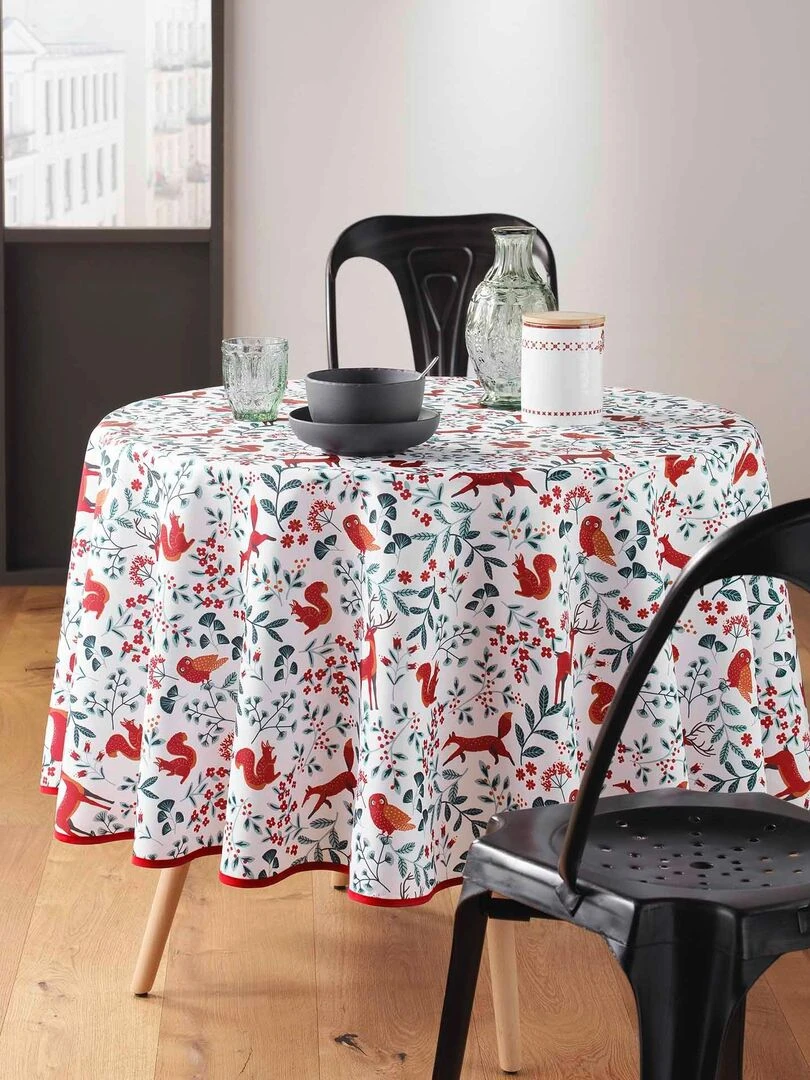 Nappe ronde 180 cm Ballade en foret   Blanc