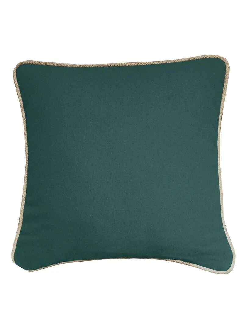 Coussin coton recyclé piping jute 'Deko&co' Vert émeraude