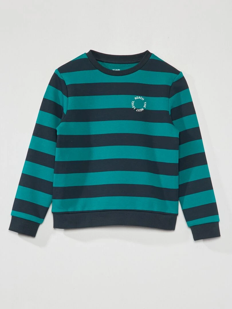 Sweat en molleton à larges rayures Vert foncé/bleu marine