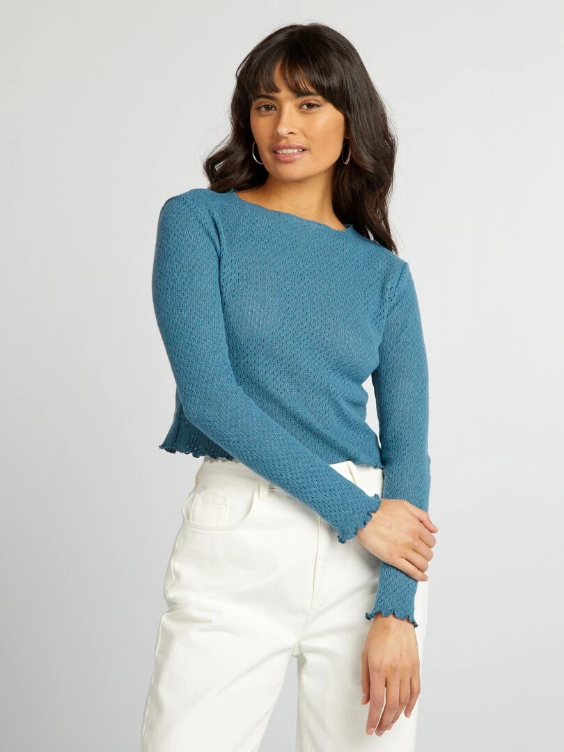 Tee shirt crop top ajouré   Bleu