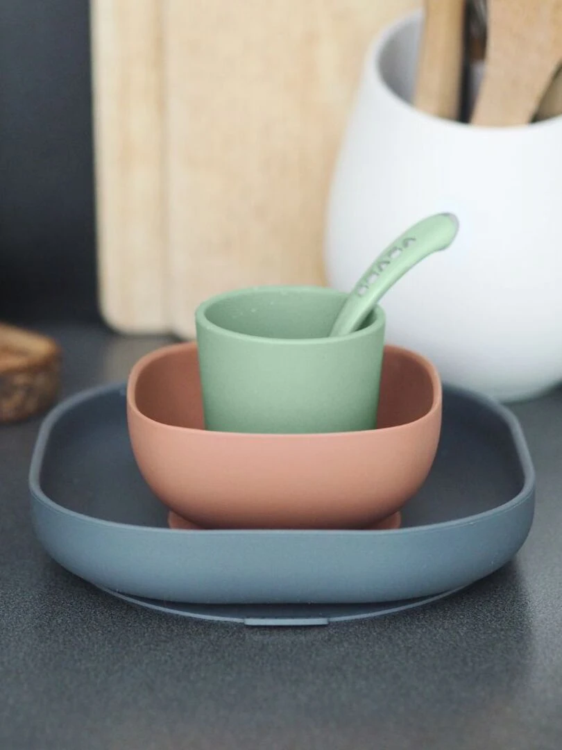 Coffret repas en silicone Minéral (4 pièces)   Abricot