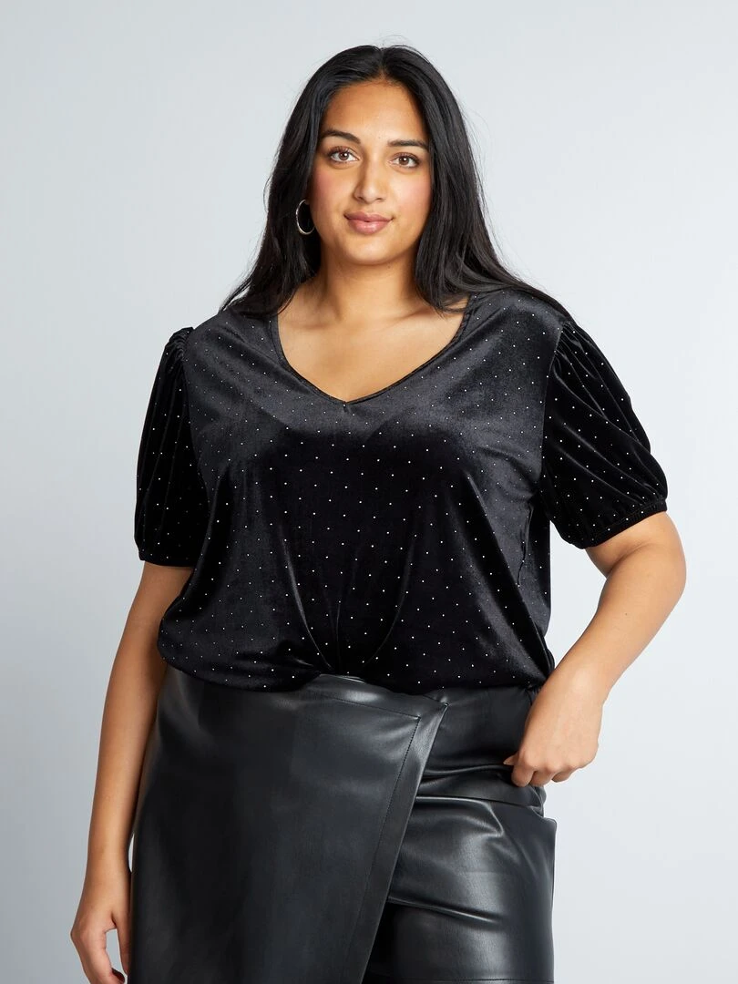 T shirt en velours avec détails bijoux noir