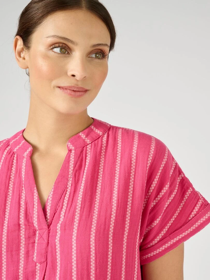 Blouse rayée gaze de coton Damart Rose