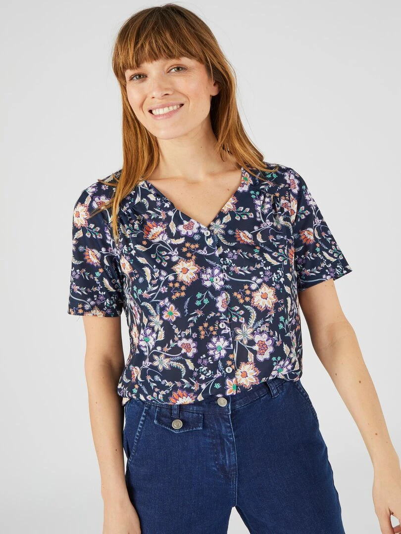 Tee shirt manches courtes imprimé Damart Bleu marine