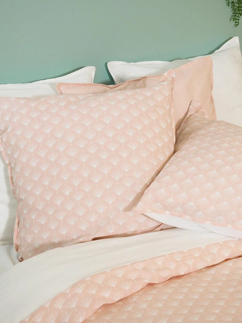 Parure de couette en coton et lin   Rose clair