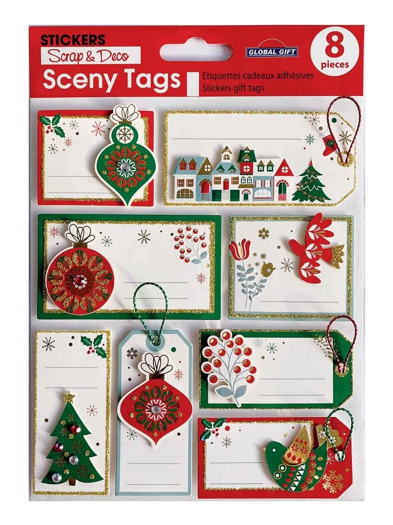 8 étiquettes cadeaux autocollantes Boules de Noël N/A