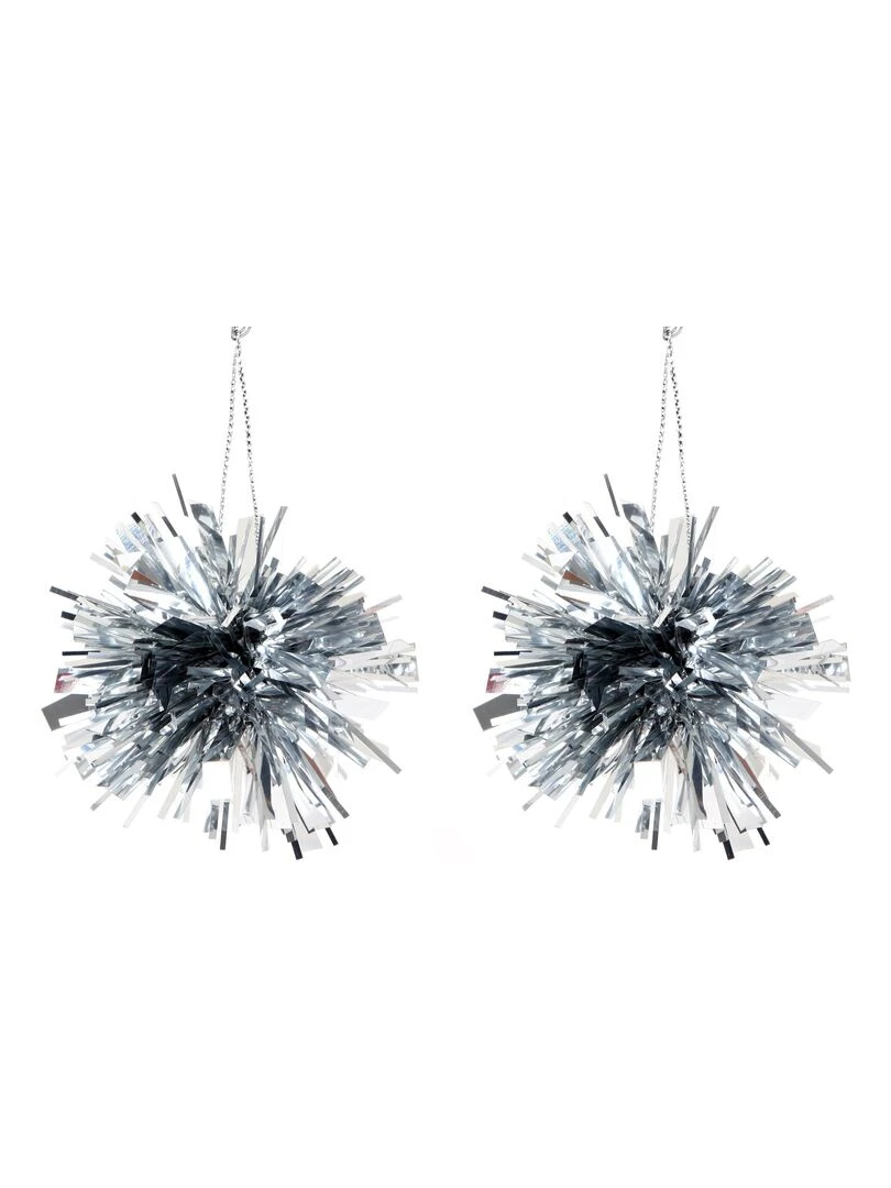 Set de 2 pompons de noel Argent