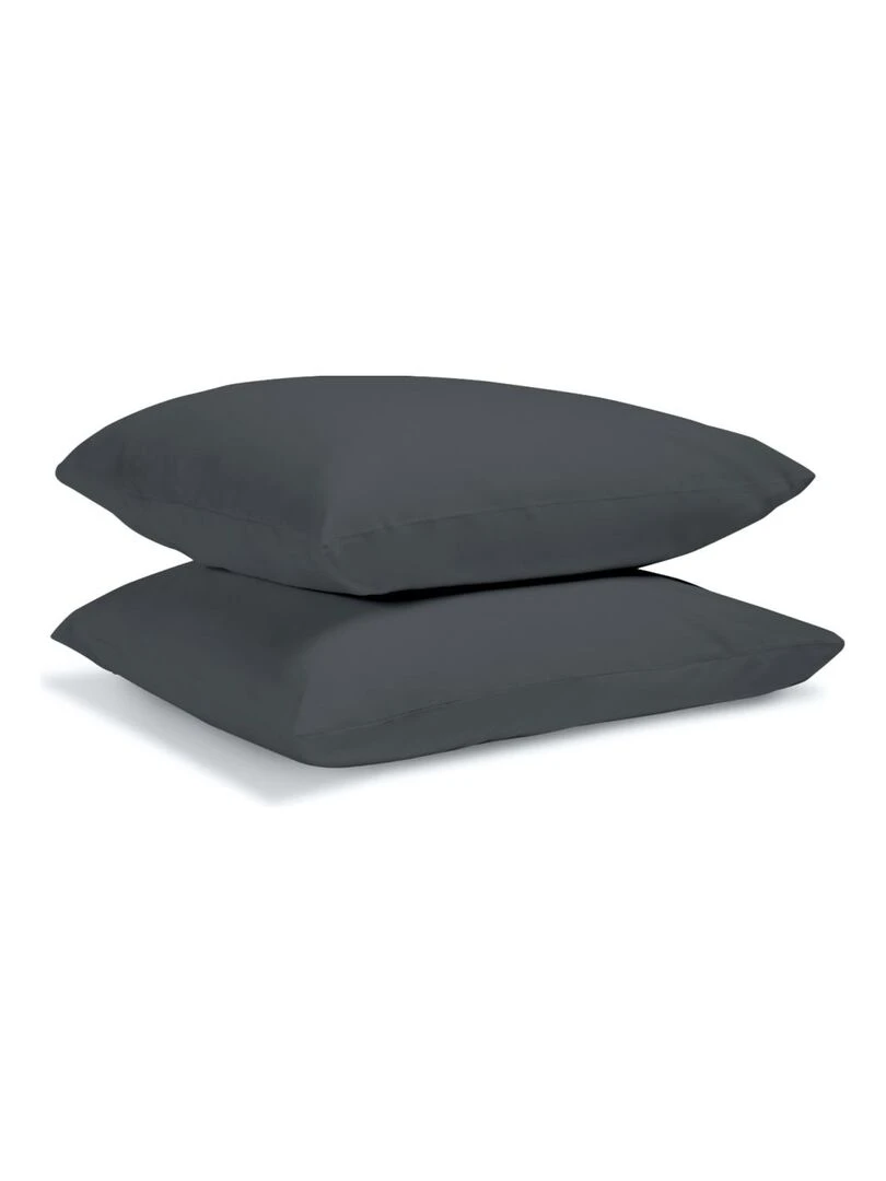 Bleu Câlin   Lot de 2 Taies d'oreiller unies Percale de coton 80 fils/cm²   gris anthracite