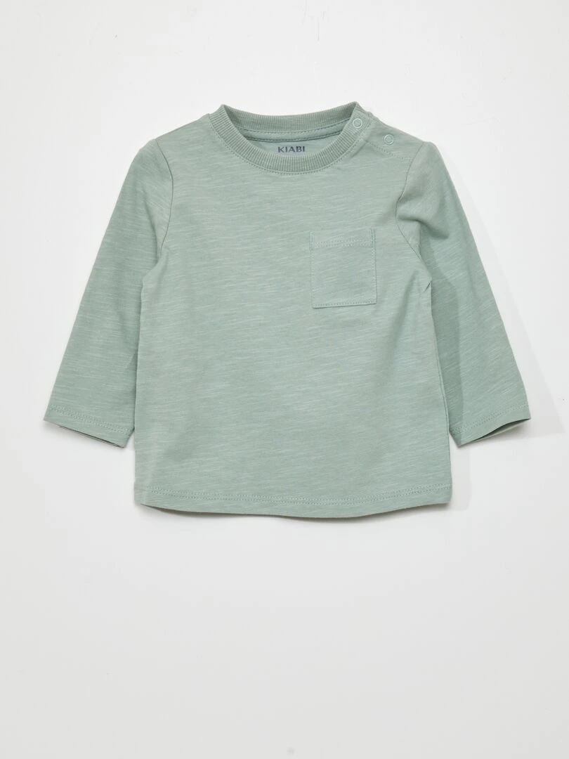 T shirt à col rond avec poche Vert