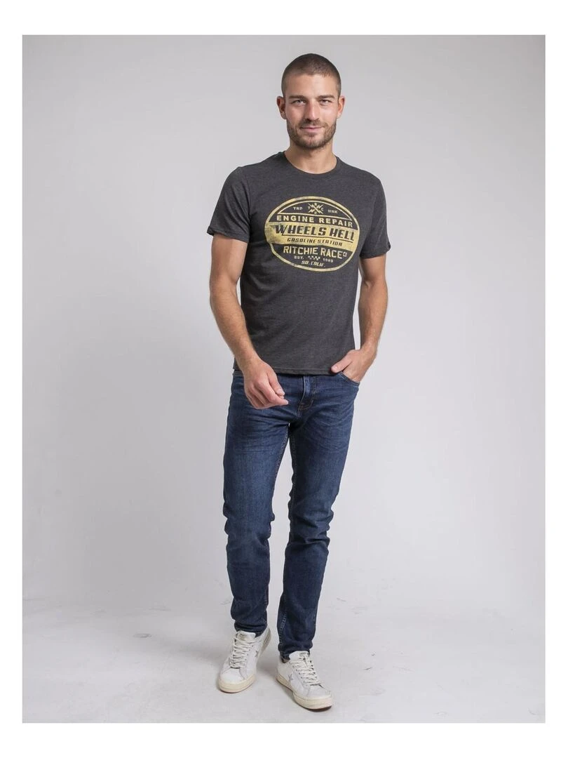 T shirt col rond pur coton JAKOTA   Gris