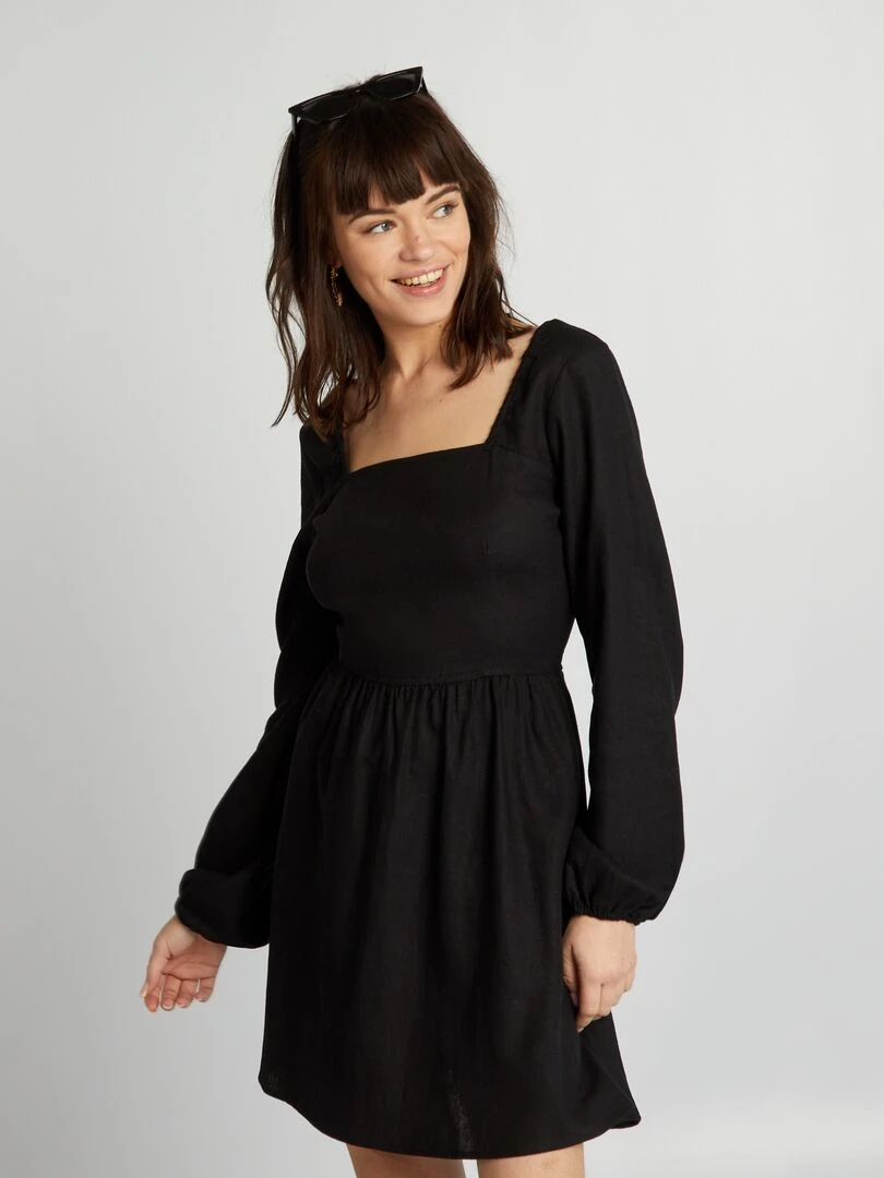 Robe courte en lin   noir