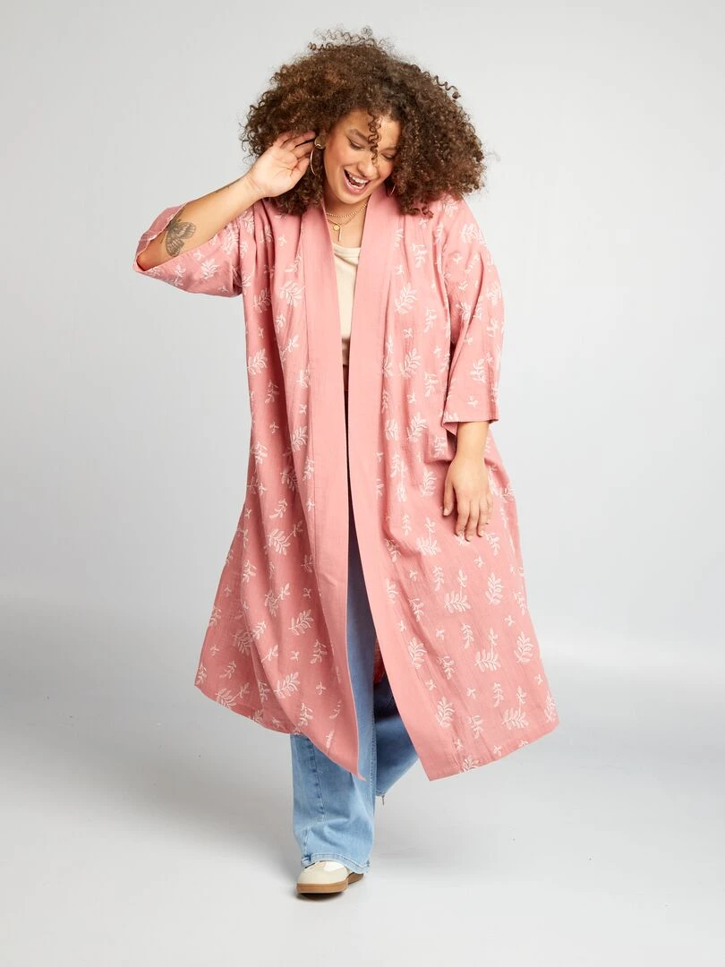 Veste type kimono avec broderie Rose