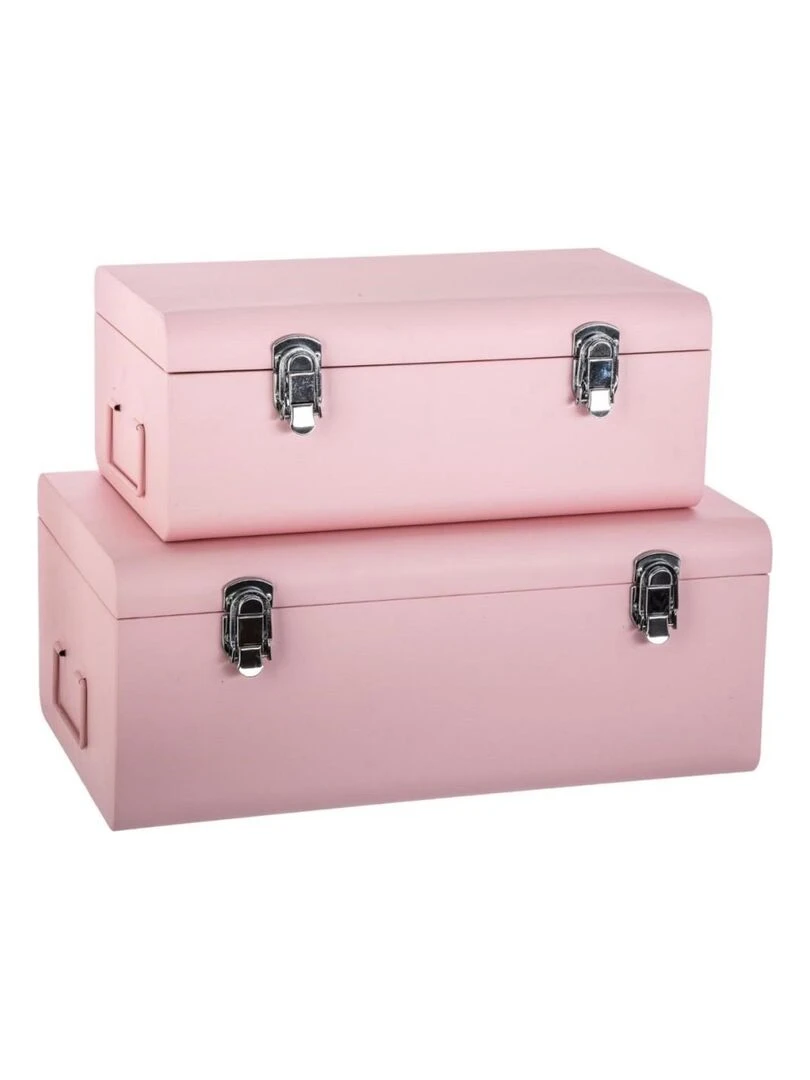 Lot de 2 cantines métal rose forme valise Rose