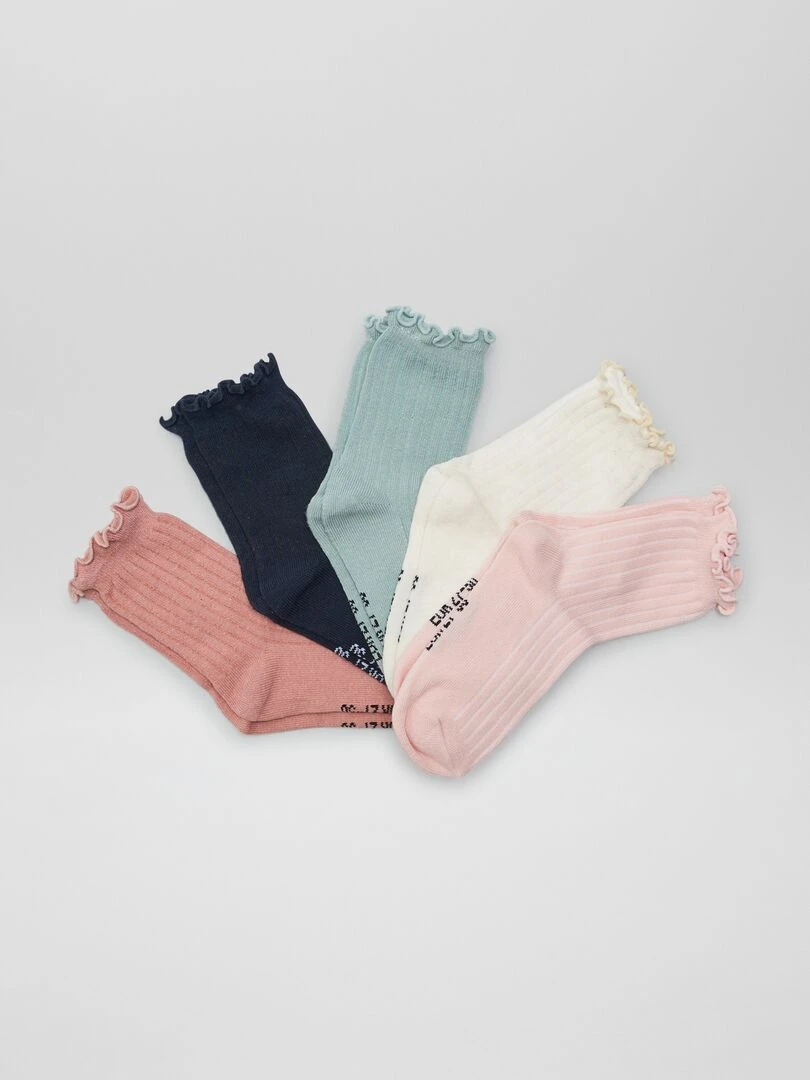 Lot de 5 paires de chaussettes Rose/bleu/beige