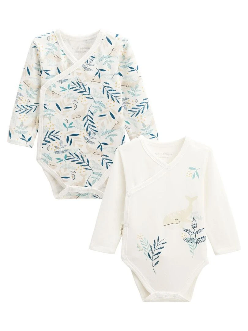 Lot de 2 bodies bébé manches longues ouverture croisée Iskia Ecru