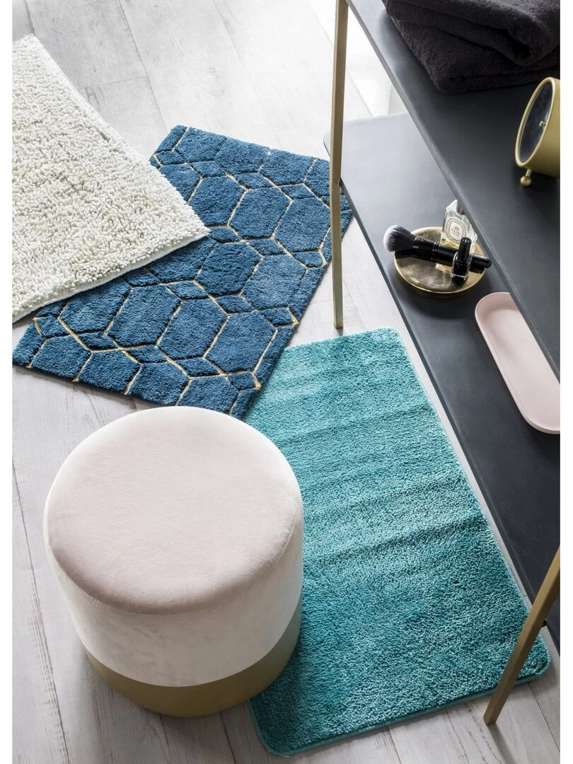 Guy Levasseur   Tapis de bain en coton fantaisie bleu   Bleu