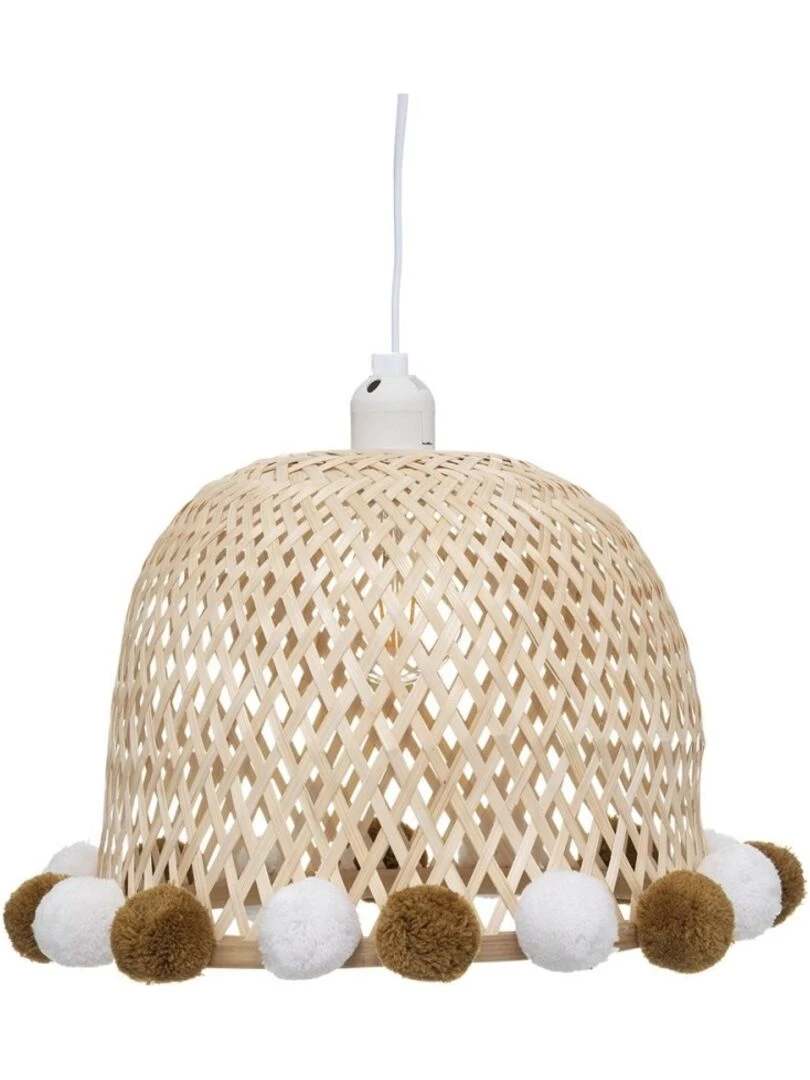 Suspension bambou pompons Beige