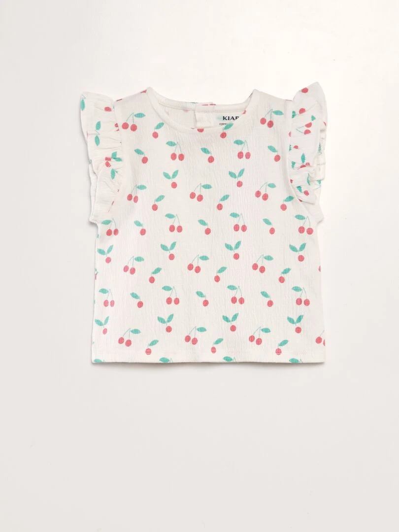 Tee shirt imprimé manches volantées Blanc cerise