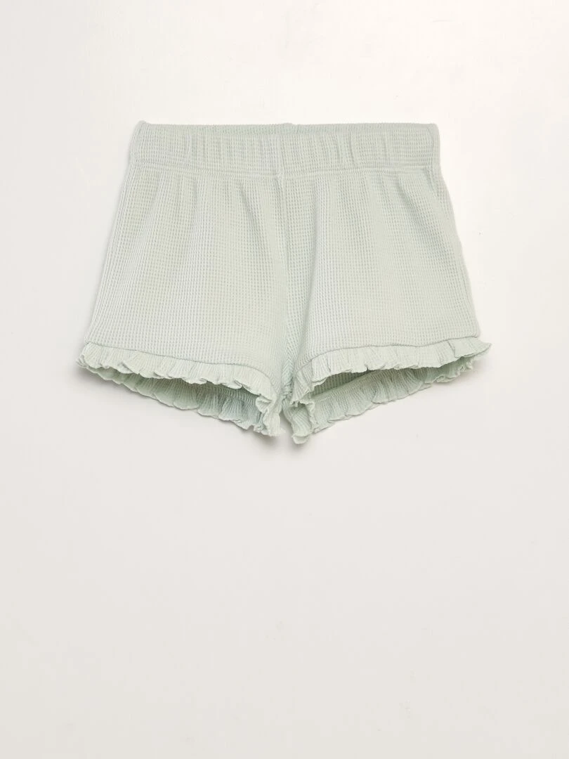 Ensemble t shirt + short en maille gaufrée   2 pièces   Bleu