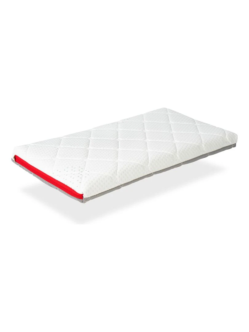Matelas Bébé Berceau épaisseur 7 CM MINI DUO BABY Déhoussable à mémoire Blanc Rouge