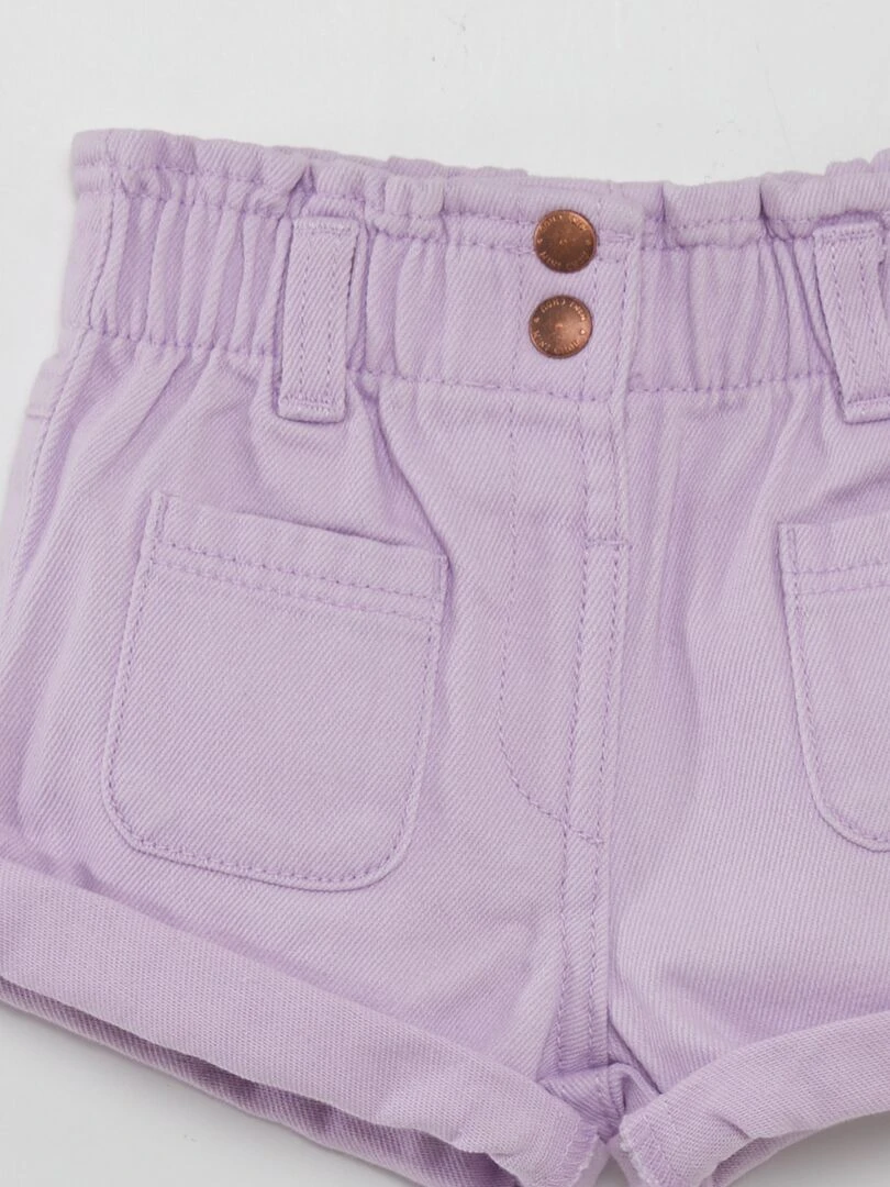 Short en denim effet smocké   Violet