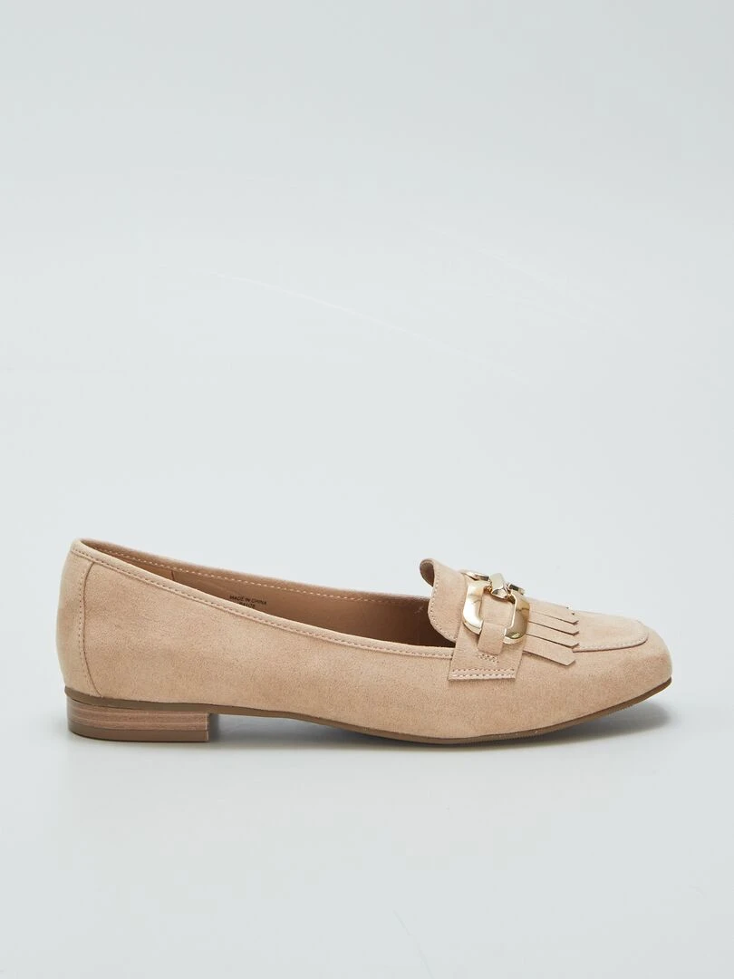 Mocassins avec brides dorées à franges Beige