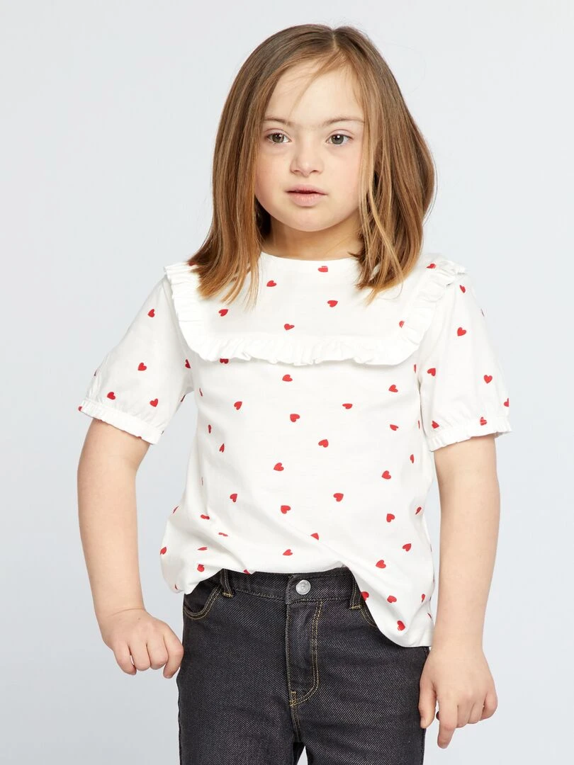 T shirt volanté à motifs 'cœurs' So Easy Blanc