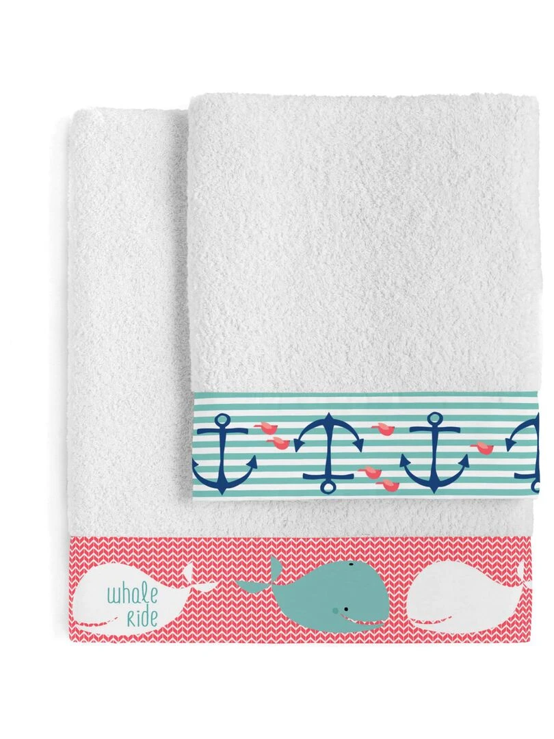 Lot de serviettes Whale "Happyfriday" Blanc