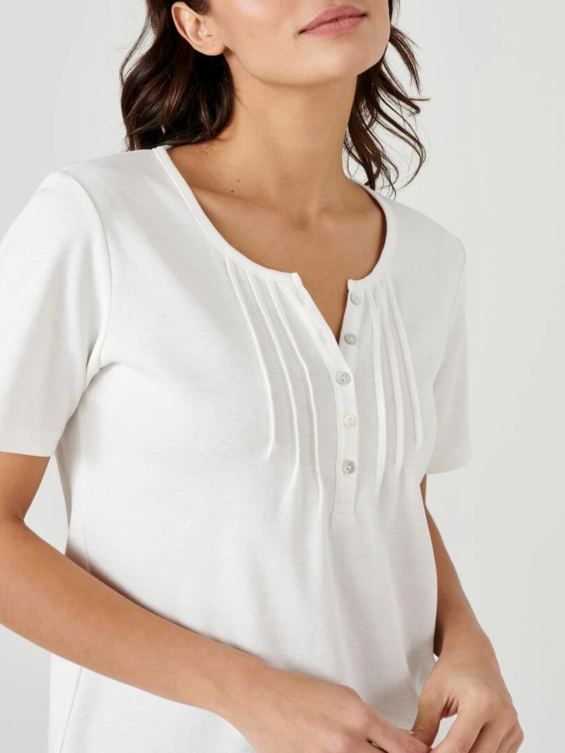 T shirt fine côte pur coton Damart Blanc cassé