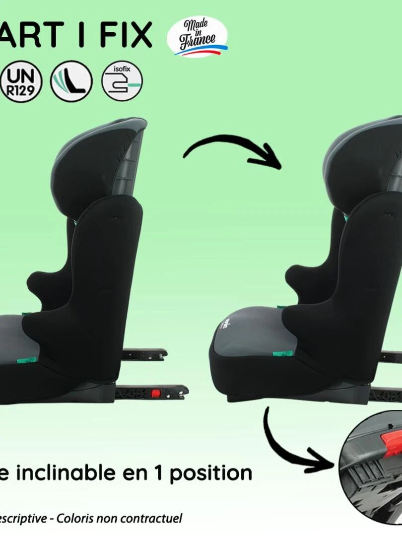 Nania – Siège auto isofix START I FIX 106 140 cm R129 i Size – Fabrication Française   Noir   Marron