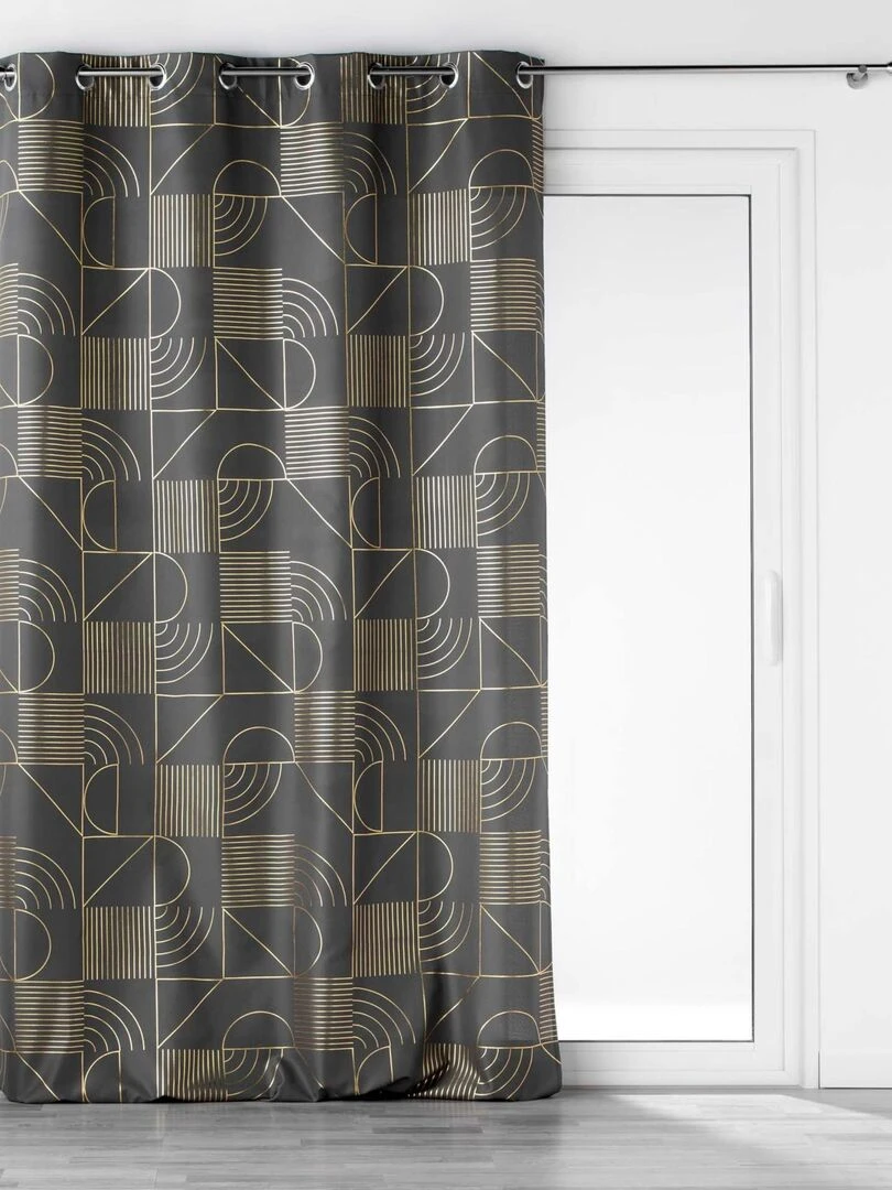 Rideau tamisant à motifs métallisés gris anthracite