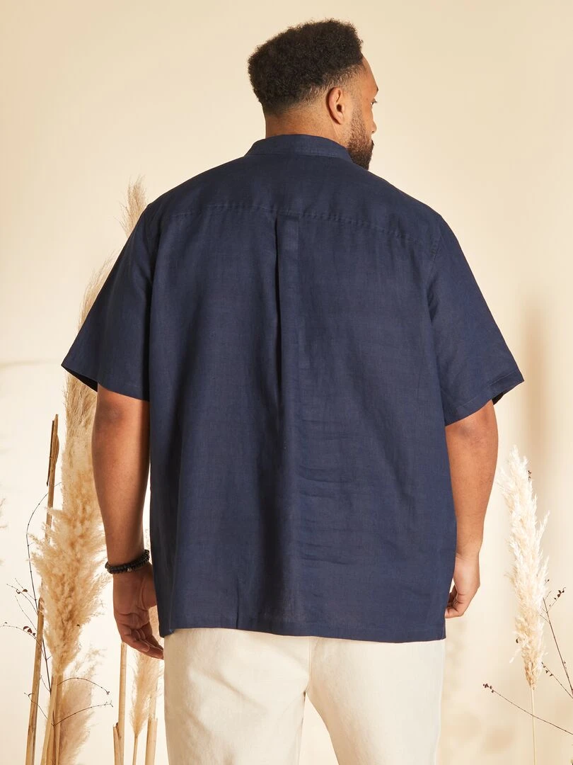 Chemise en lin à manches courtes   Bleu marine