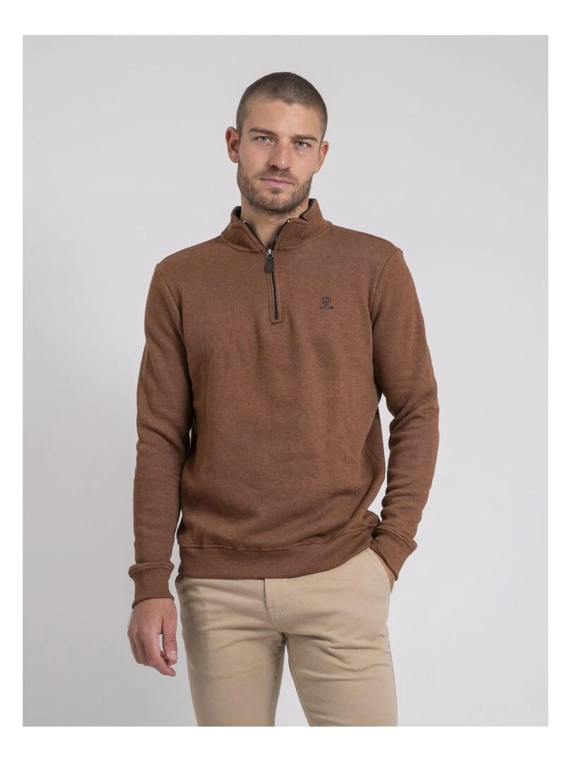 Sweat col montant zippé WOMPOU Marron caramel