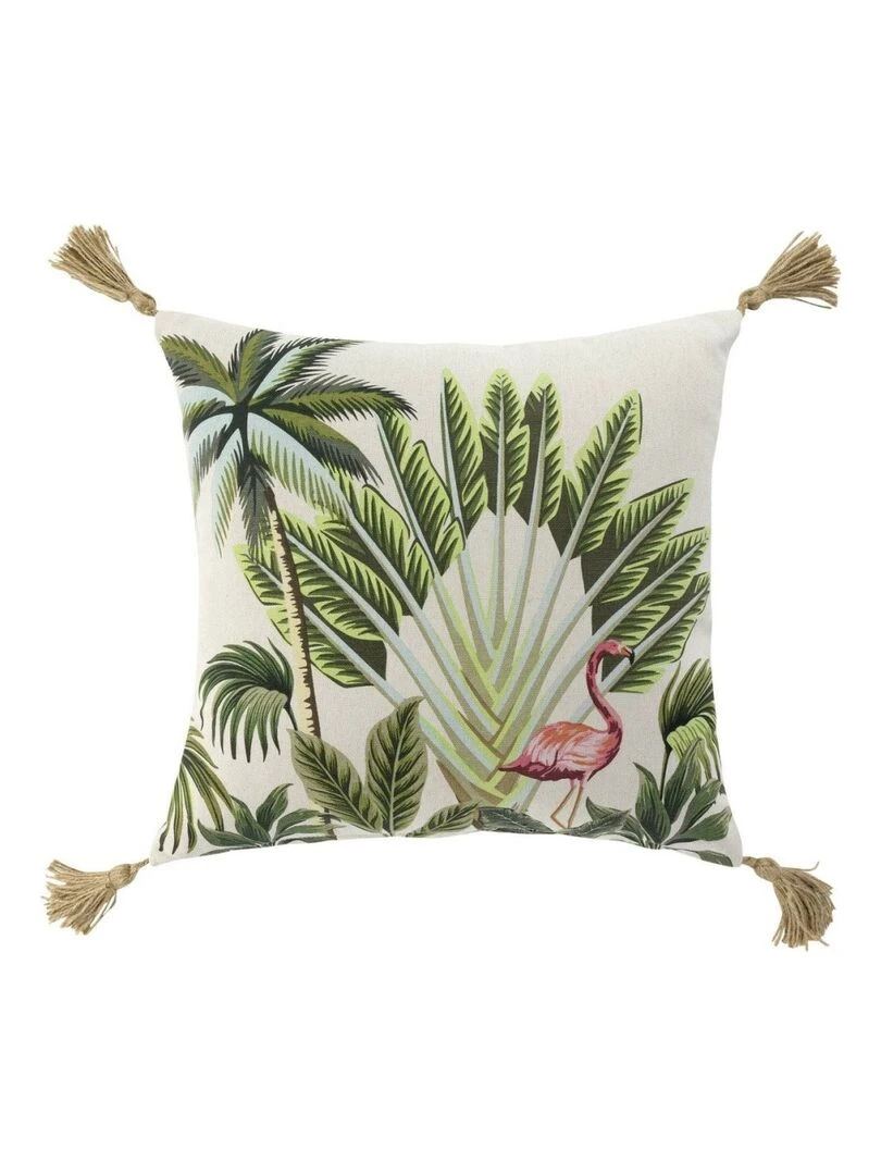 Housse de coussin pompons 40x40 cm Cruzabel coton Blanc