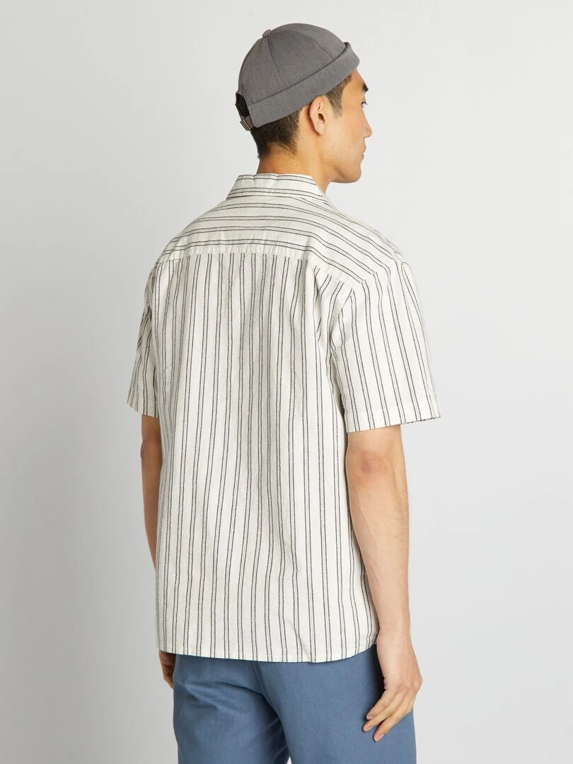 Chemise droite en lin mélangé   Blanc/noir