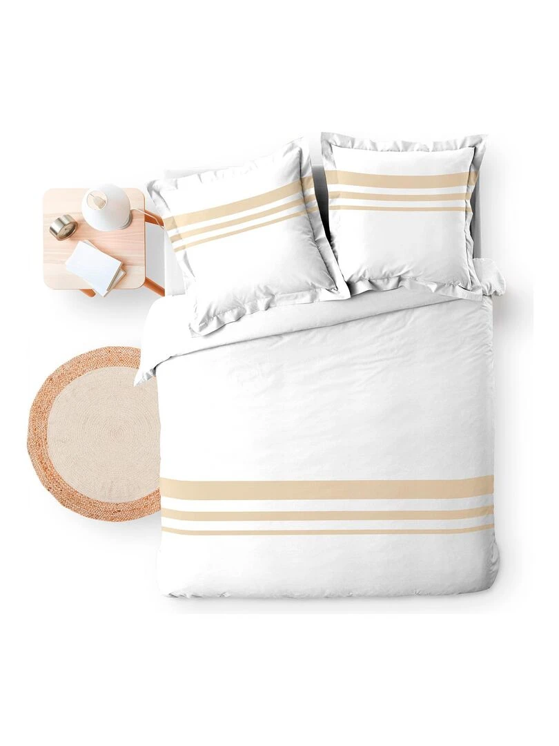 Parure de lit en coton finition lin Blanc
