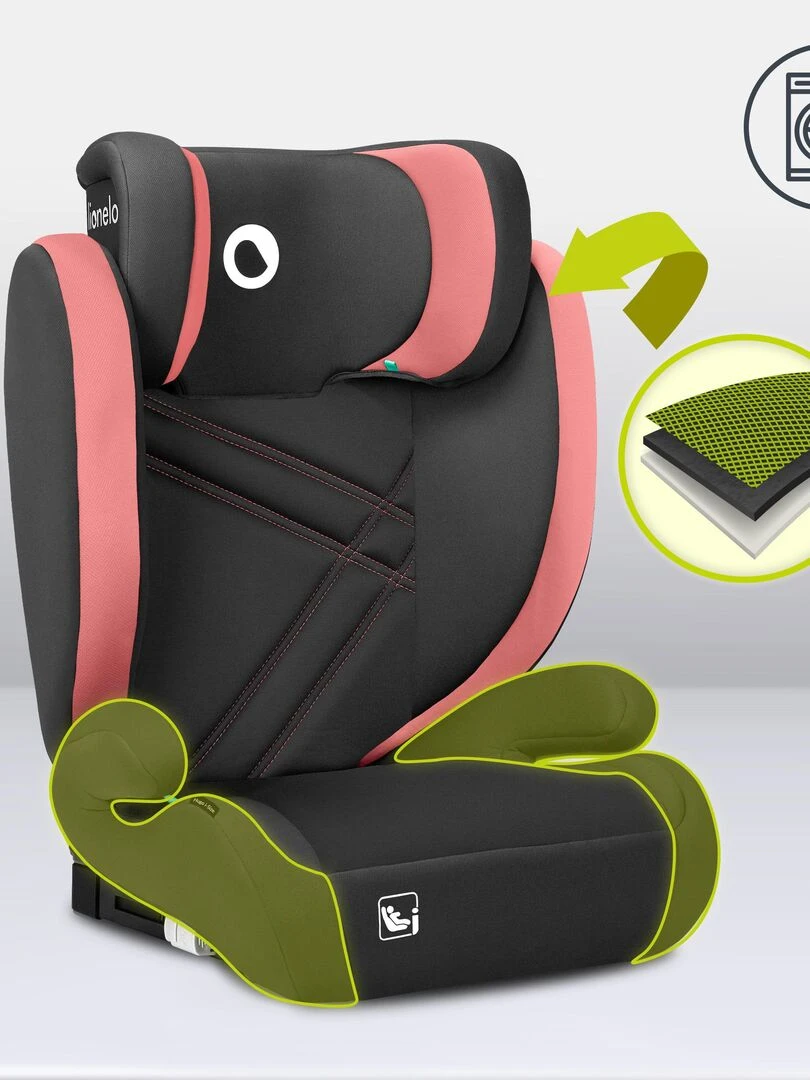 Siège auto évolutif LIONELO Hugo i Size   ISOFIX   Rose   Noir Rose