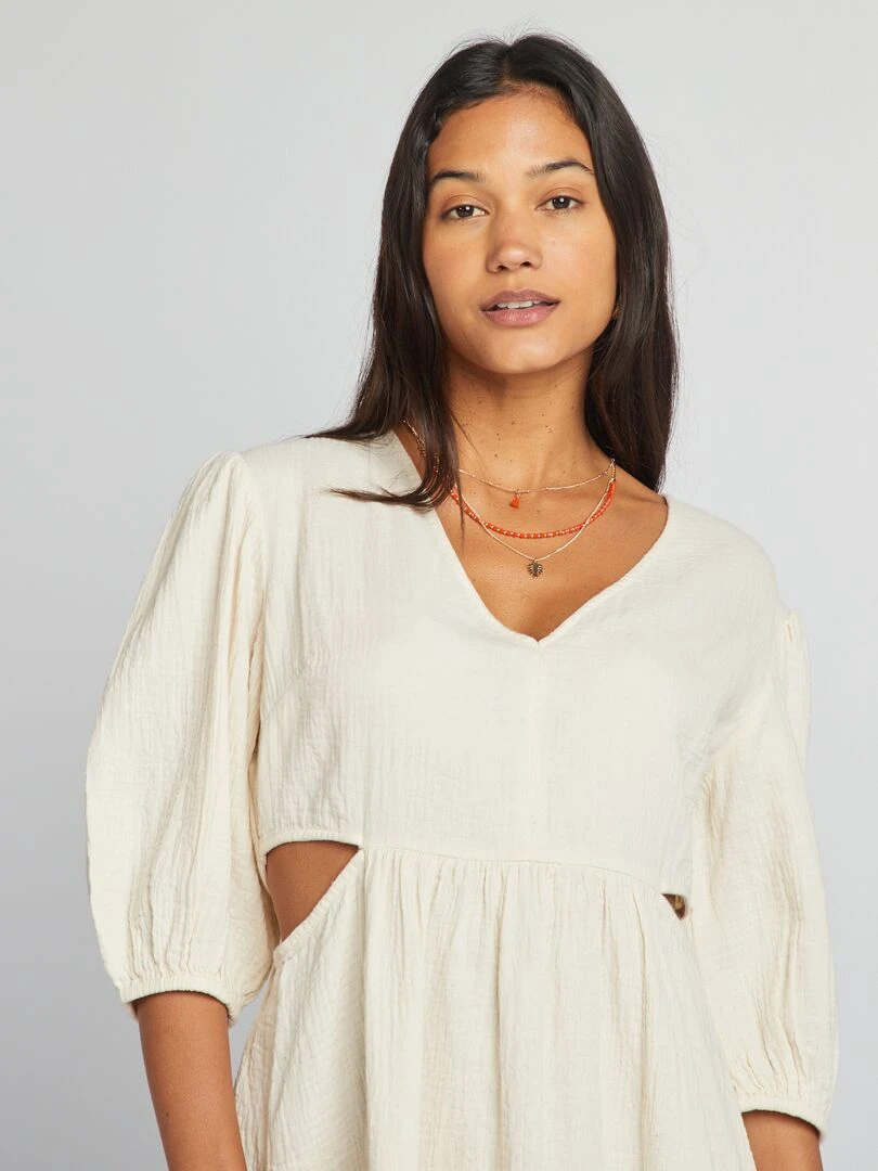 Robe en gaze de coton avec ouverture   Blanc
