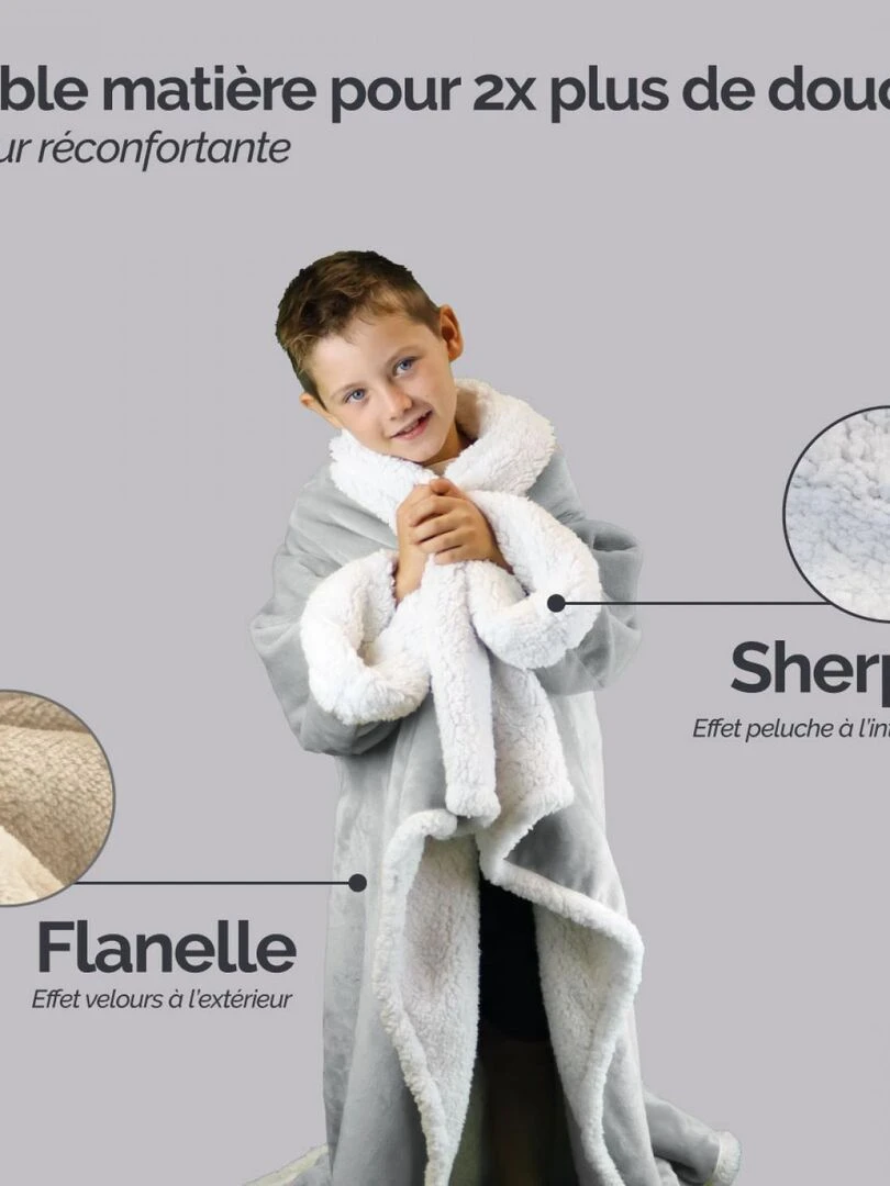 Couverture polaire  plaid intégral avec manches et poche   Sherpa et flanelle   Vivezen   Gris