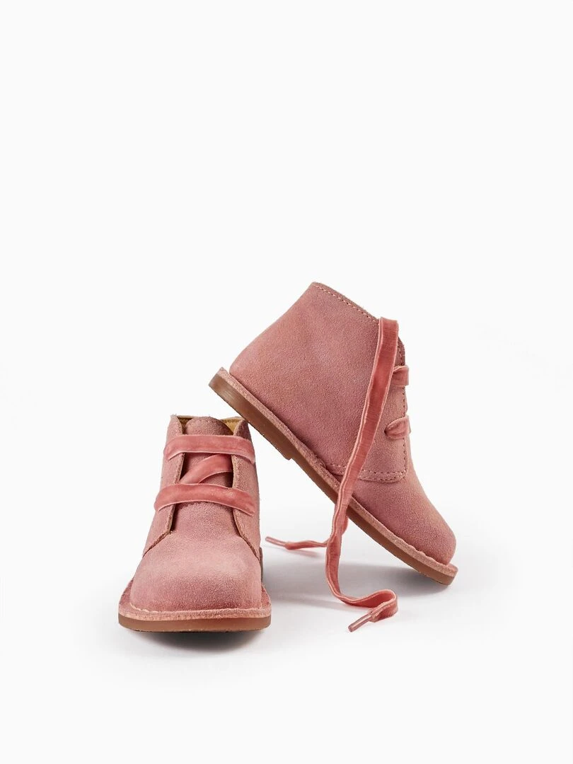 Bottes en cuir pour bébé fille LITERATURE CLUB Rose clair
