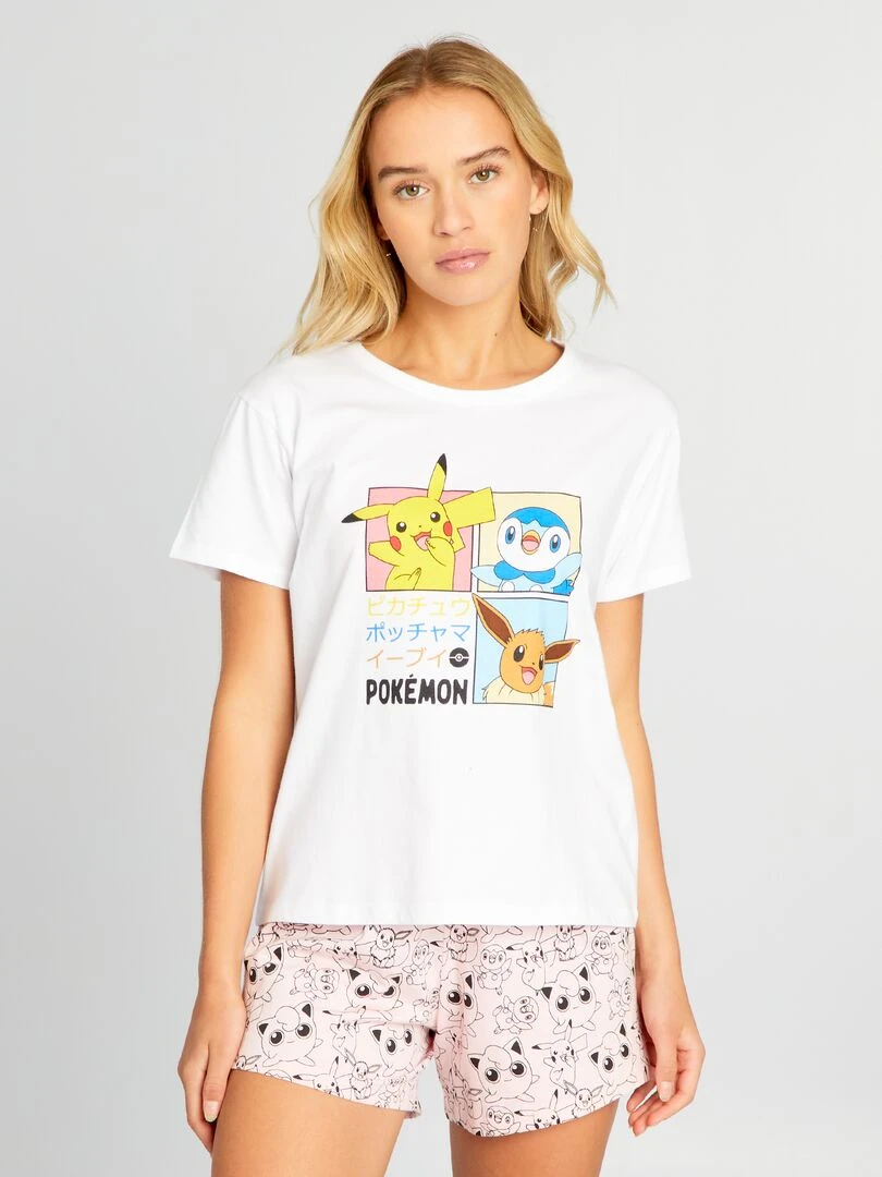 Pyjama court imprimé 'Pokémon'   2 pièces   blanc/rose