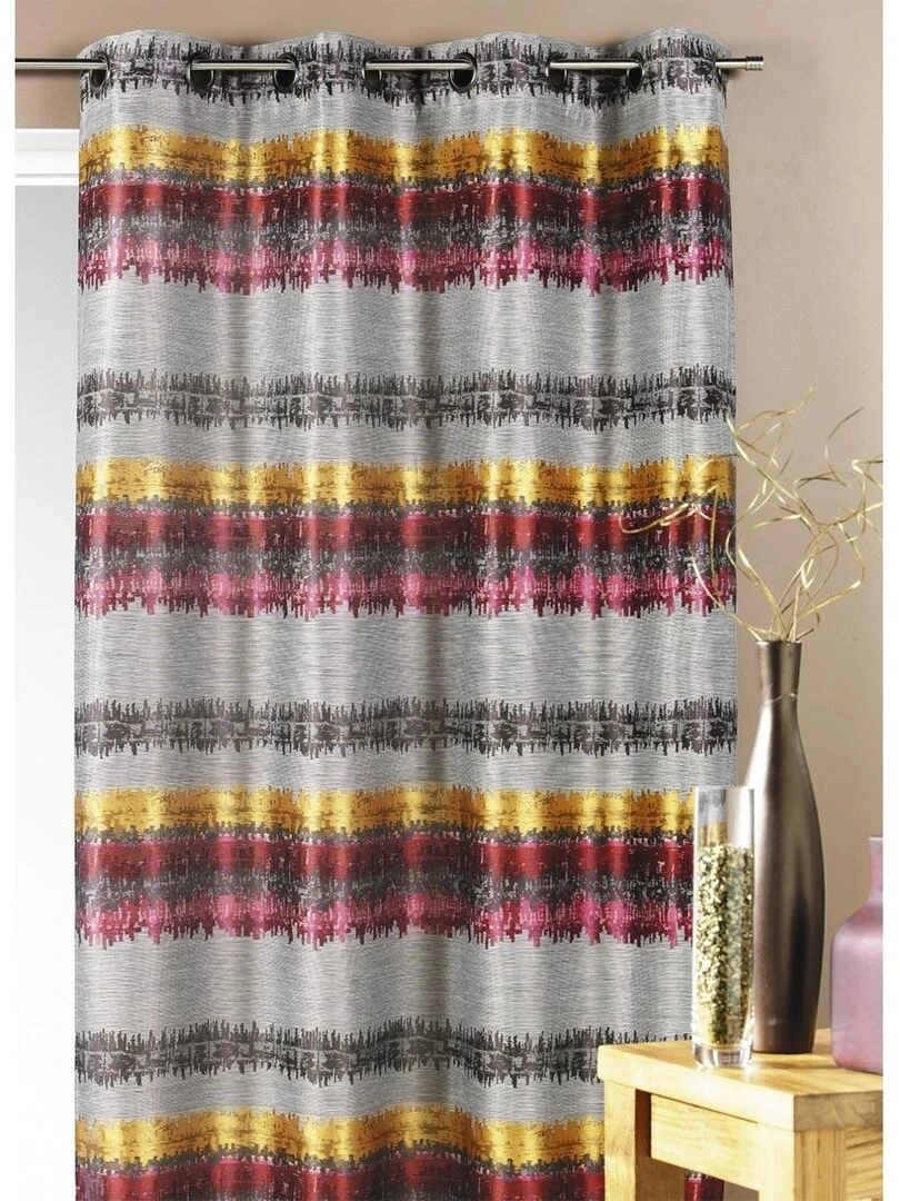 Rideau ethnique en jacquard à rayures horizontales Bordeaux