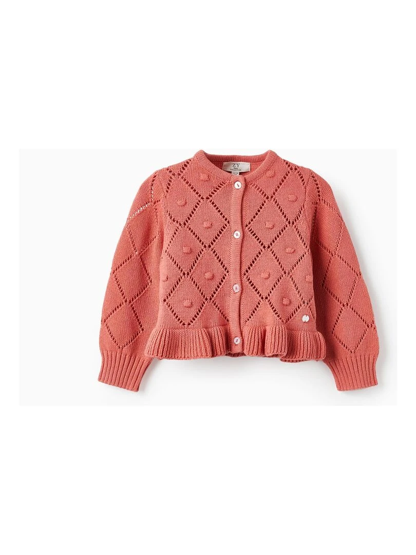 Gilet en Maille avec Volants pour Bébé Fille ATLANTIC COMPANY Rose
