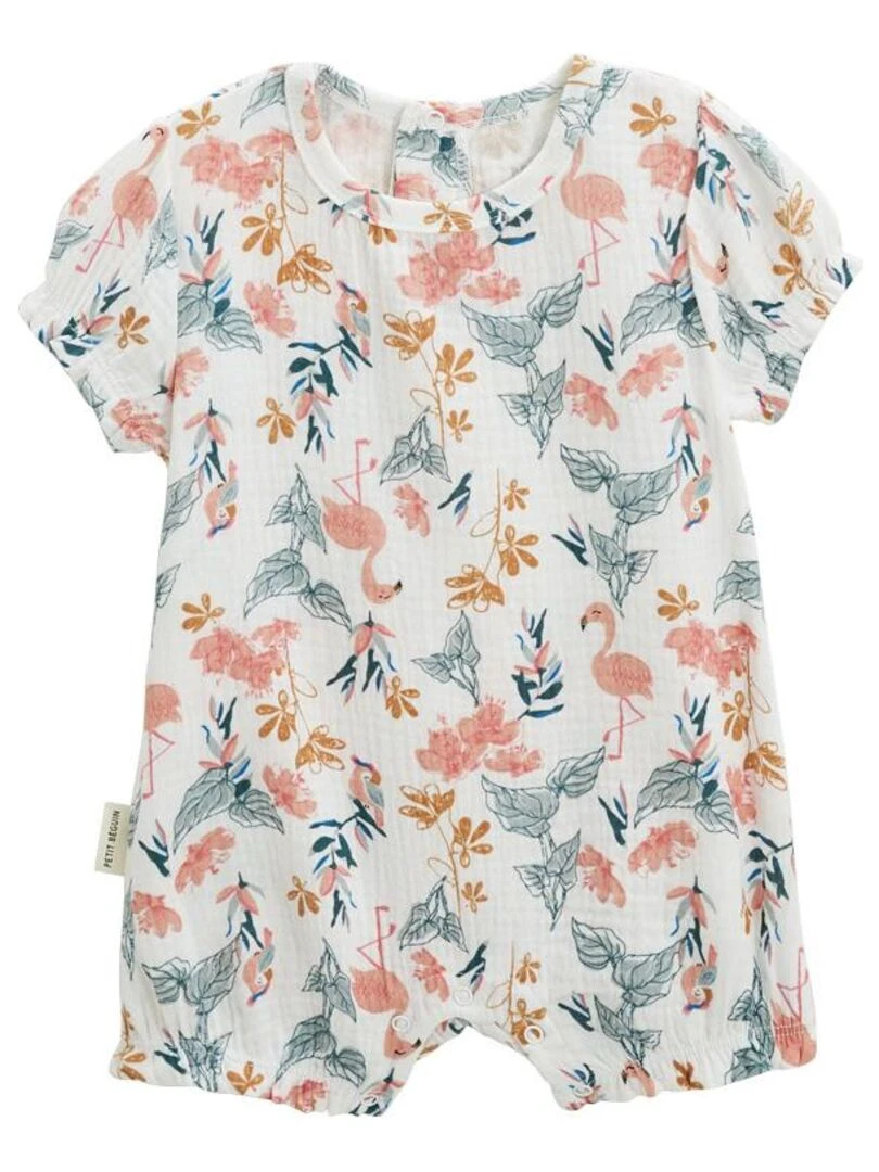 Barboteuse bébé en gaze de coton Flamingo Ecru