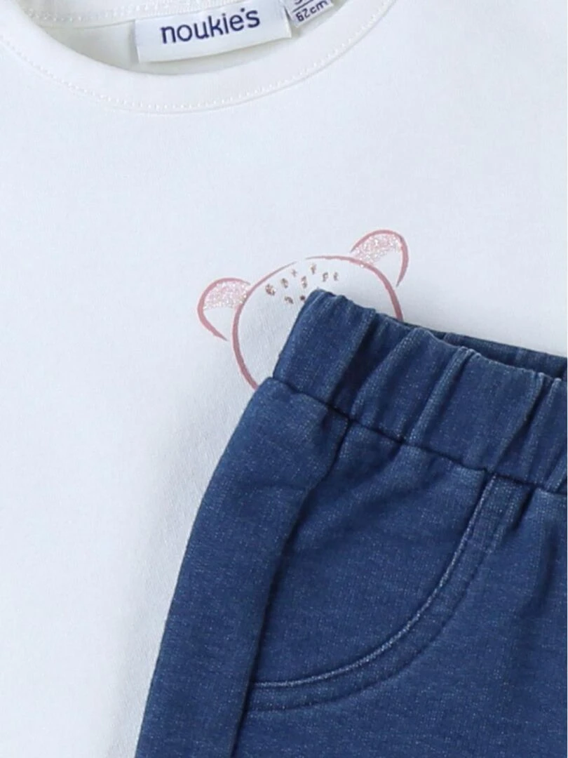 Set 2 pièces legging + t shirt léopard/denim   Noukie's   Blanc