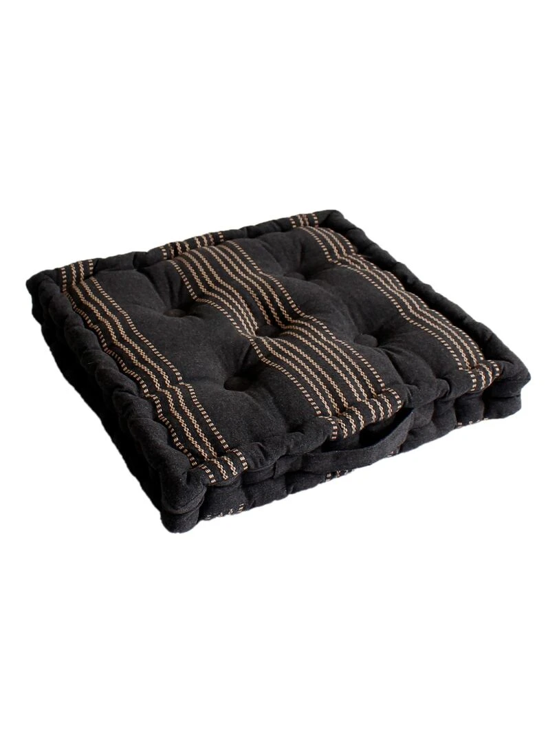 Coussin de sol rayé en coton recyclé Gris foncé