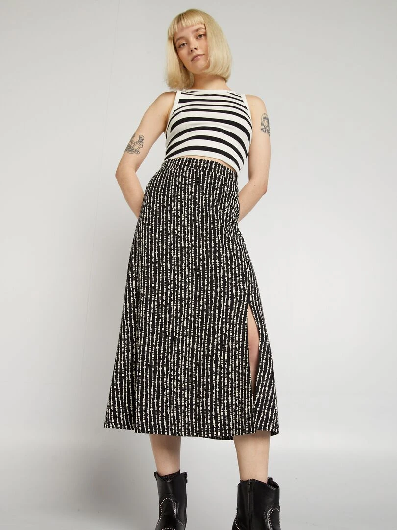 Jupe midi à taille haute Noir