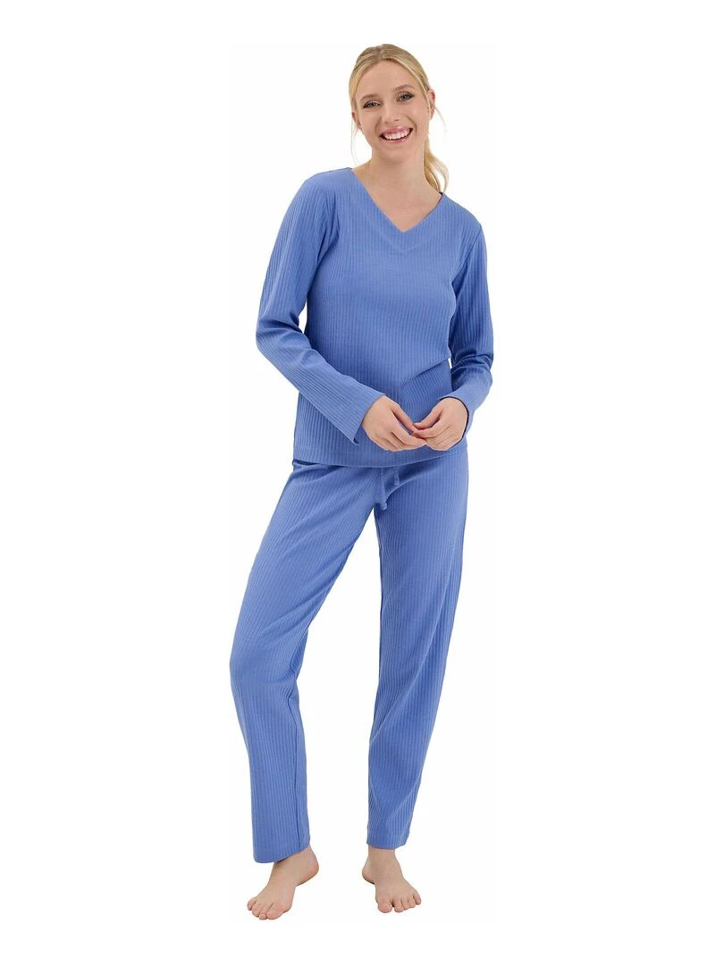 Haut pyjama top col V manches longues Lucky   Bleu