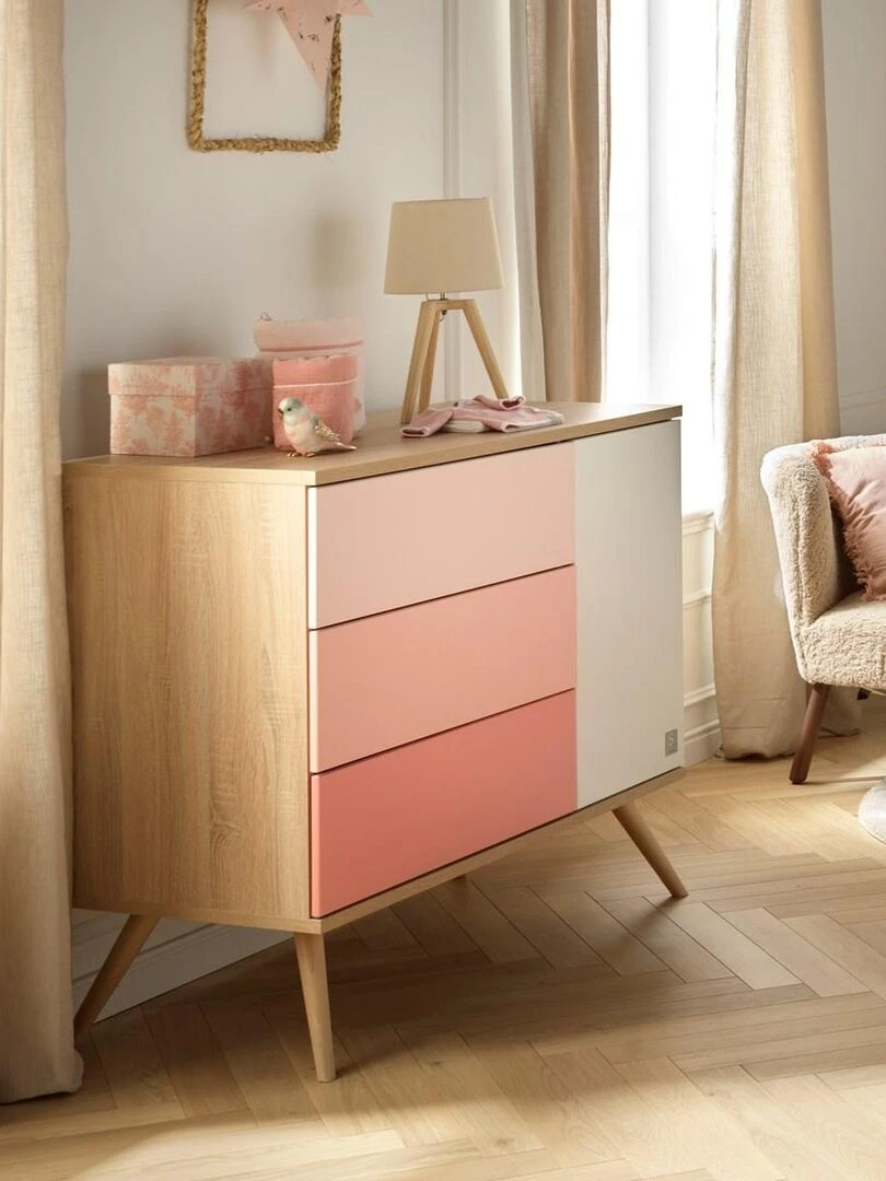 Commode 1 porte 3 tiroirs en bois   SAUTHON   Blanc Rose