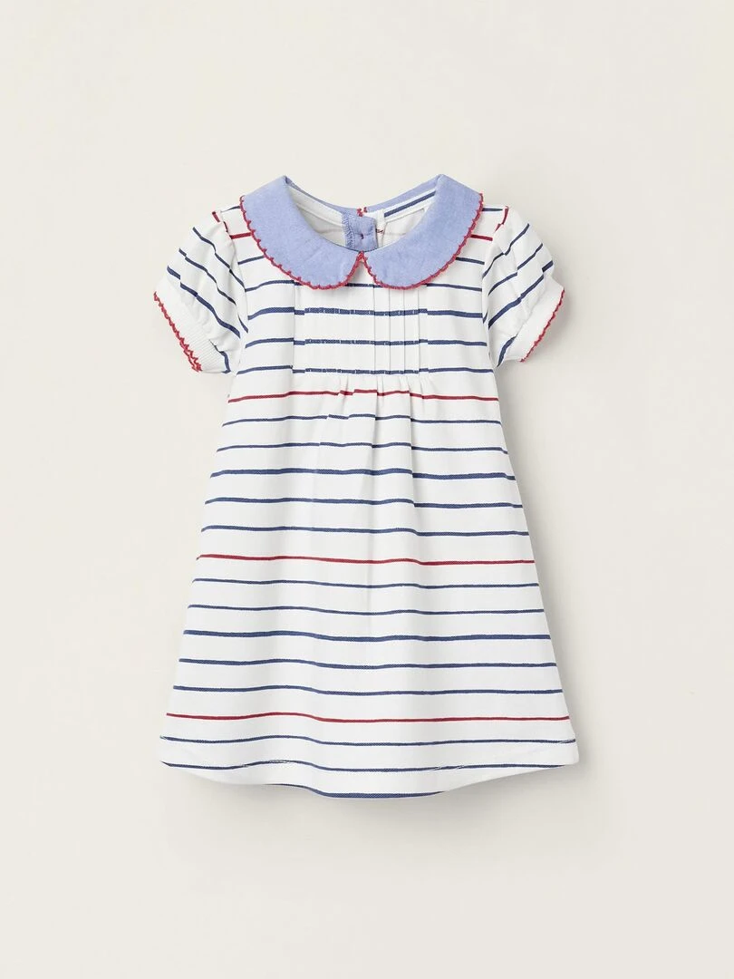 Robe à Rayures pour Nouveau Né manches courtes ATLANTIC COMPANY Blanc